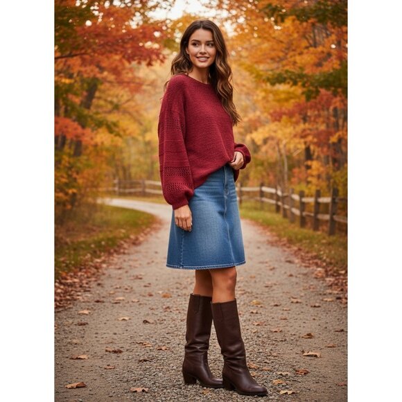 Knox Rose Burgundy Chenille Knit Sweater XL Medium Boho Balloon Sleeve Soft - Picture 1 of 7